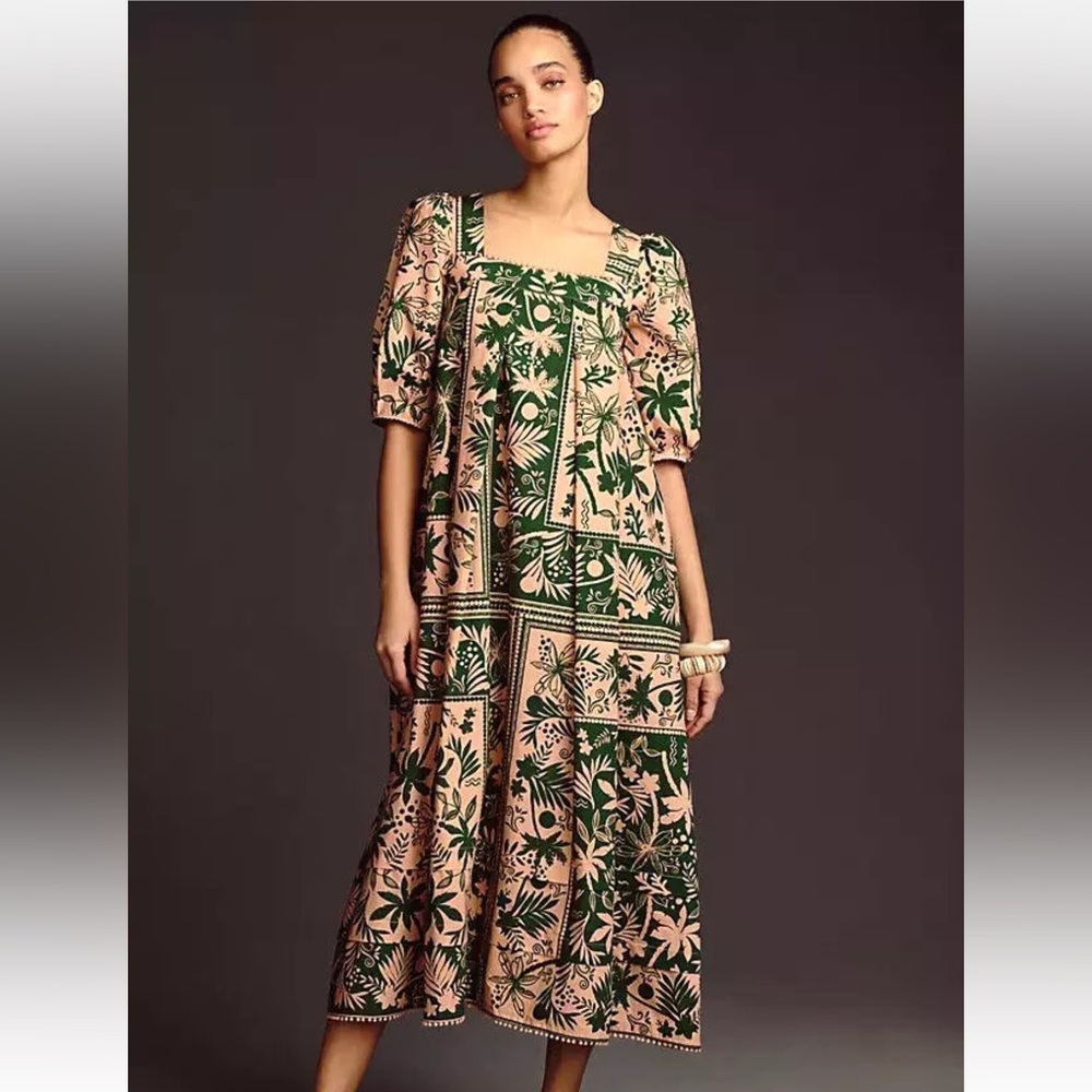 Hunter Bell Waverly Dress Square Neck Puff Sleeve Anthropologie Flora Size XS